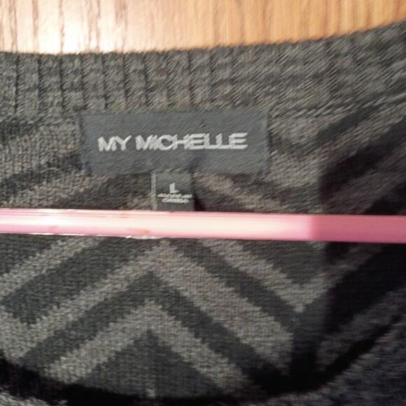 My Michelle black gray geometric sweater dress l cozy winter knit bodycon casual - Picture 7 of 10